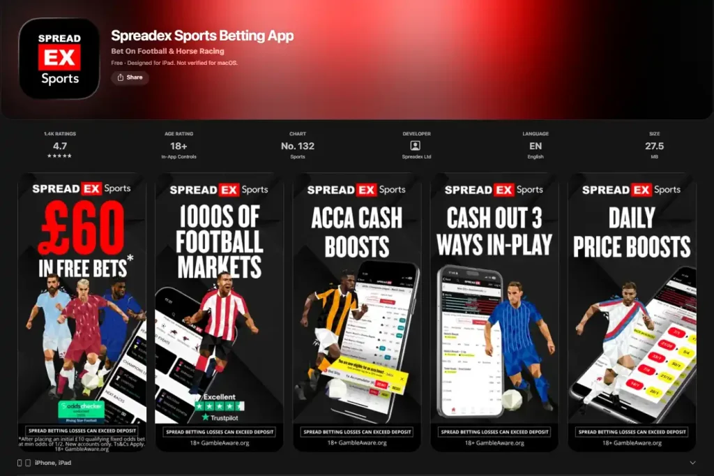 Spreadex Sports Betting App listing in the UK Apple App Store